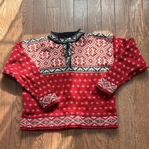 L.L. Bean Red and Cream Nordic Crewneck Sweater